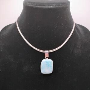 Larimar Gemstone Pendant on 925 Chain Necklace